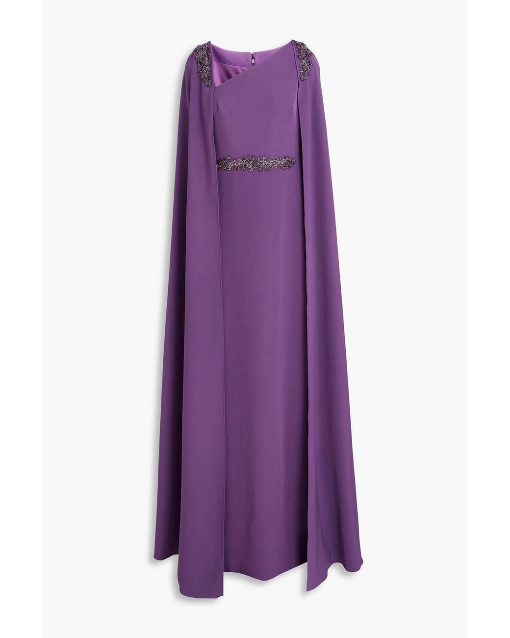 Marchesa Purple Cape-Effect Bead-Embellished Crepe Gown