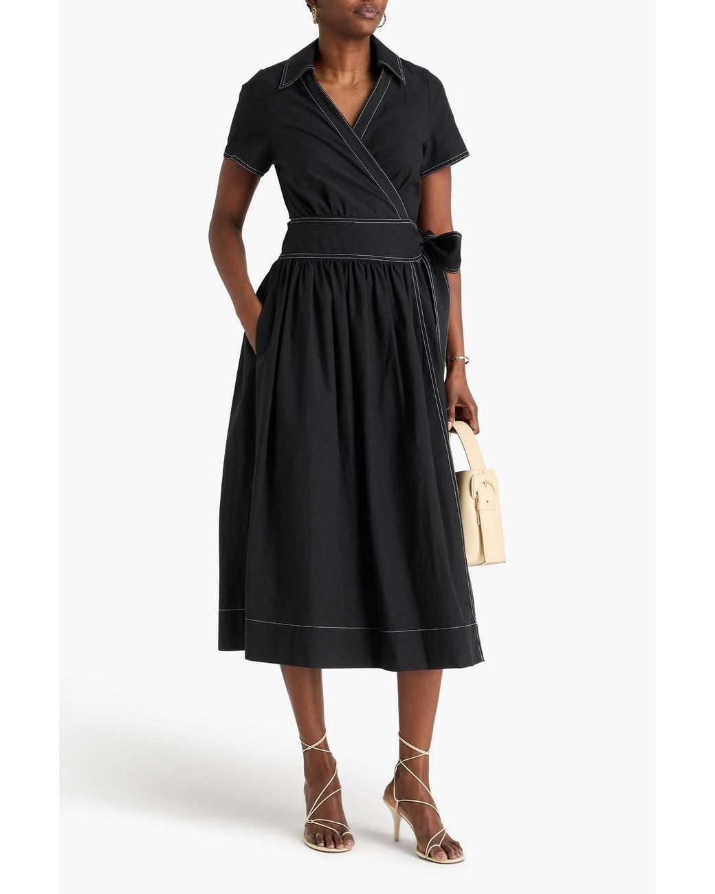Claudie Pierlot Black Lyocell And Cotton-blend Midi Wrap Dress