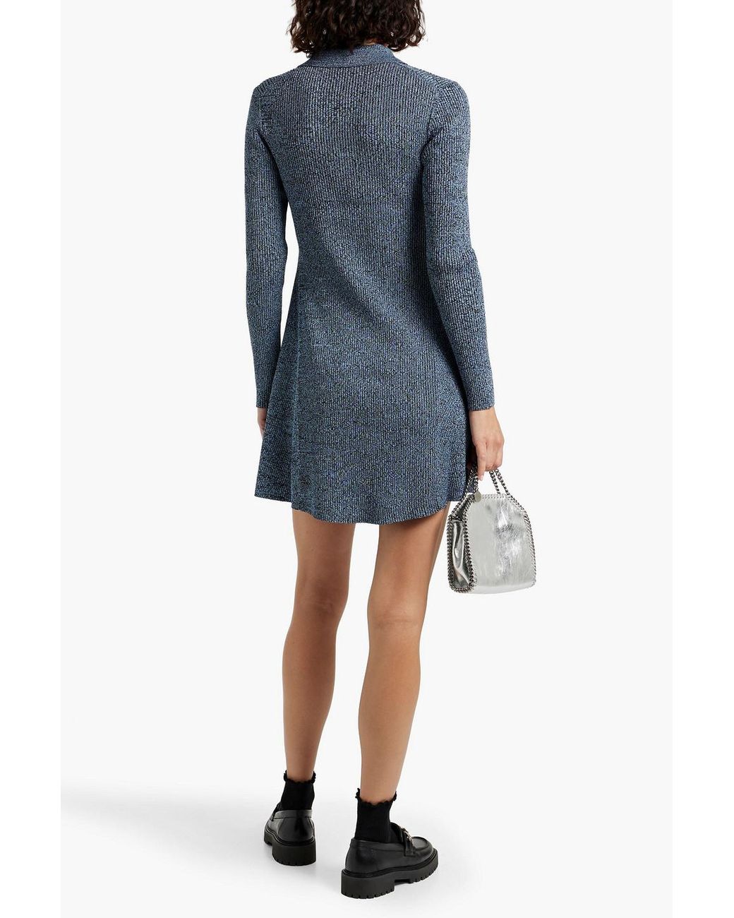 Ganni Marled Ribbed-knit Mini Shirt Dress in Blue | Lyst