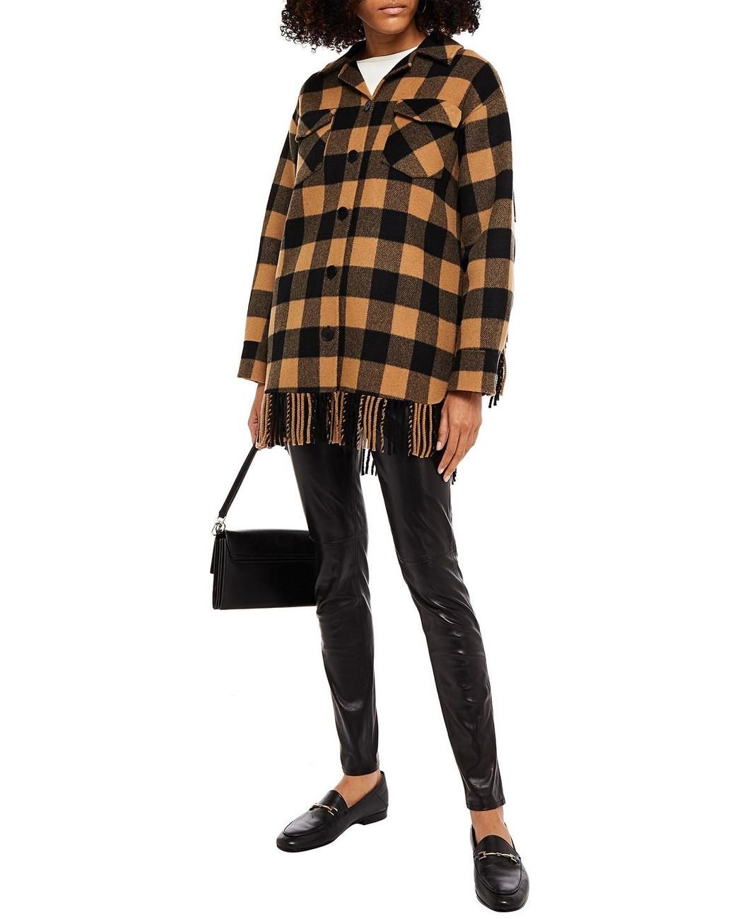 Sandro Women's Black Fringed Checked Wool-blend Twill Jacket