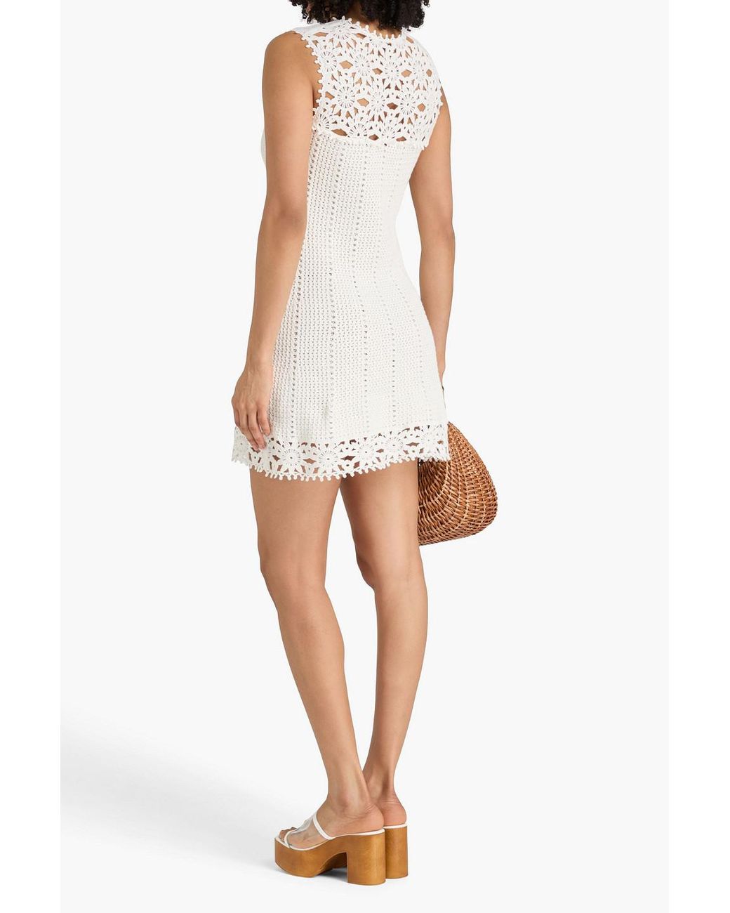 Maje White Crocheted Cotton-Blend Mini Dress