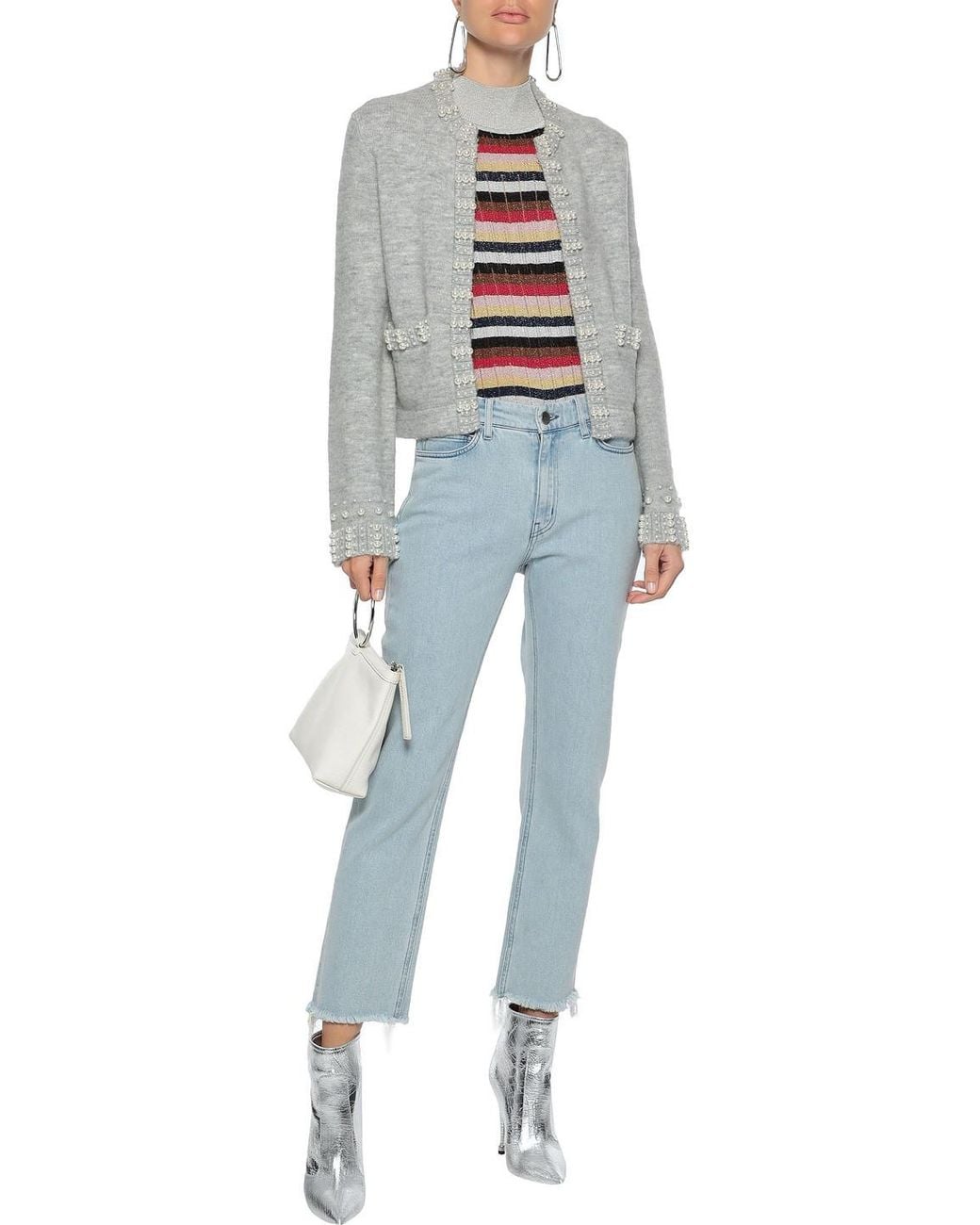 Brushed Ribbed-knit Cardigan Gray 