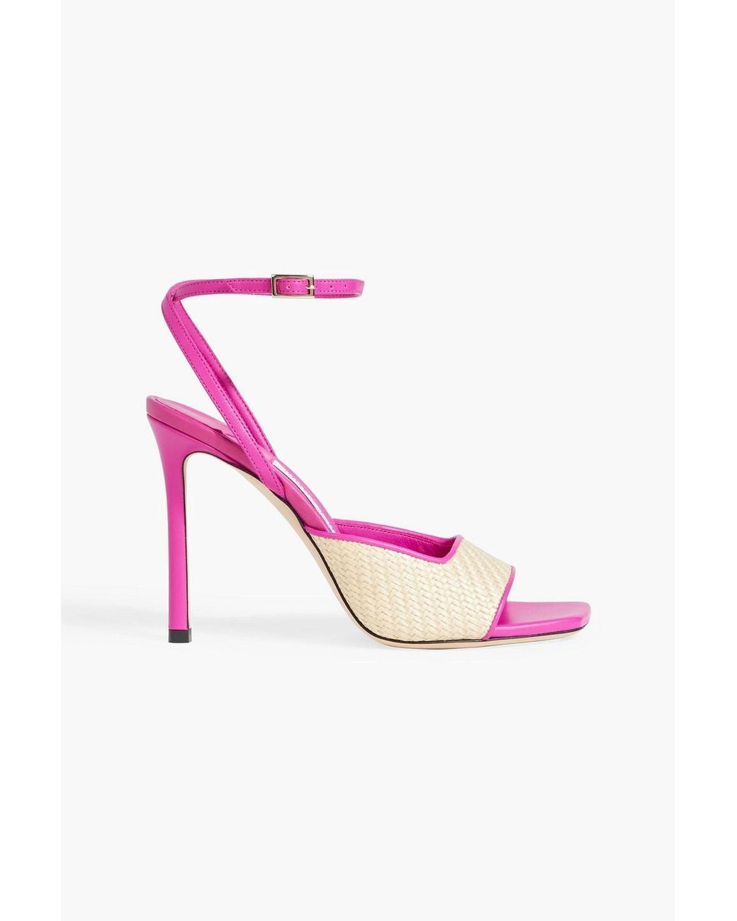 Jimmy Choo Zula 100 Leather-Trimmed Raffia Sandals in Pink | Lyst
