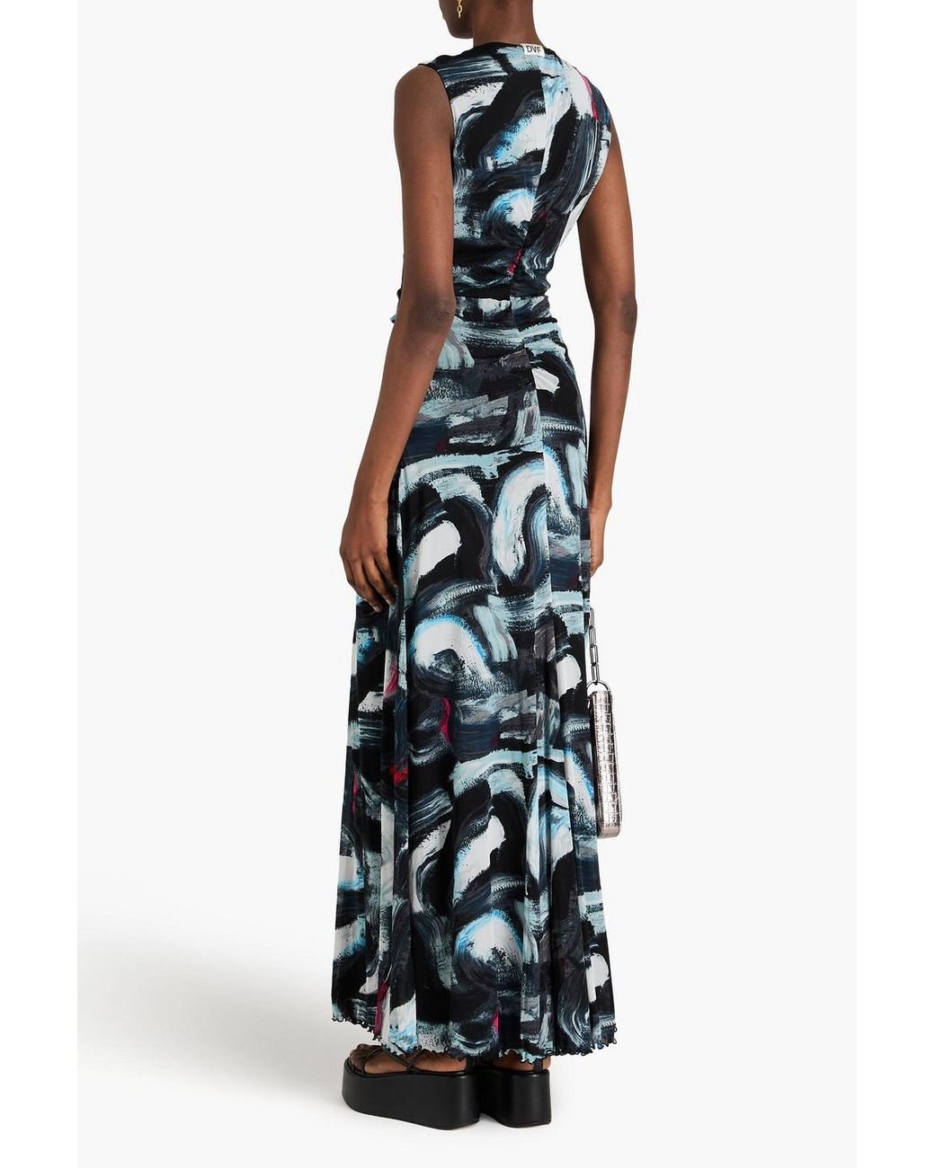 Diane von Furstenberg Solveigh Ruched Printed Mesh Maxi Dress in Blue Lyst UK