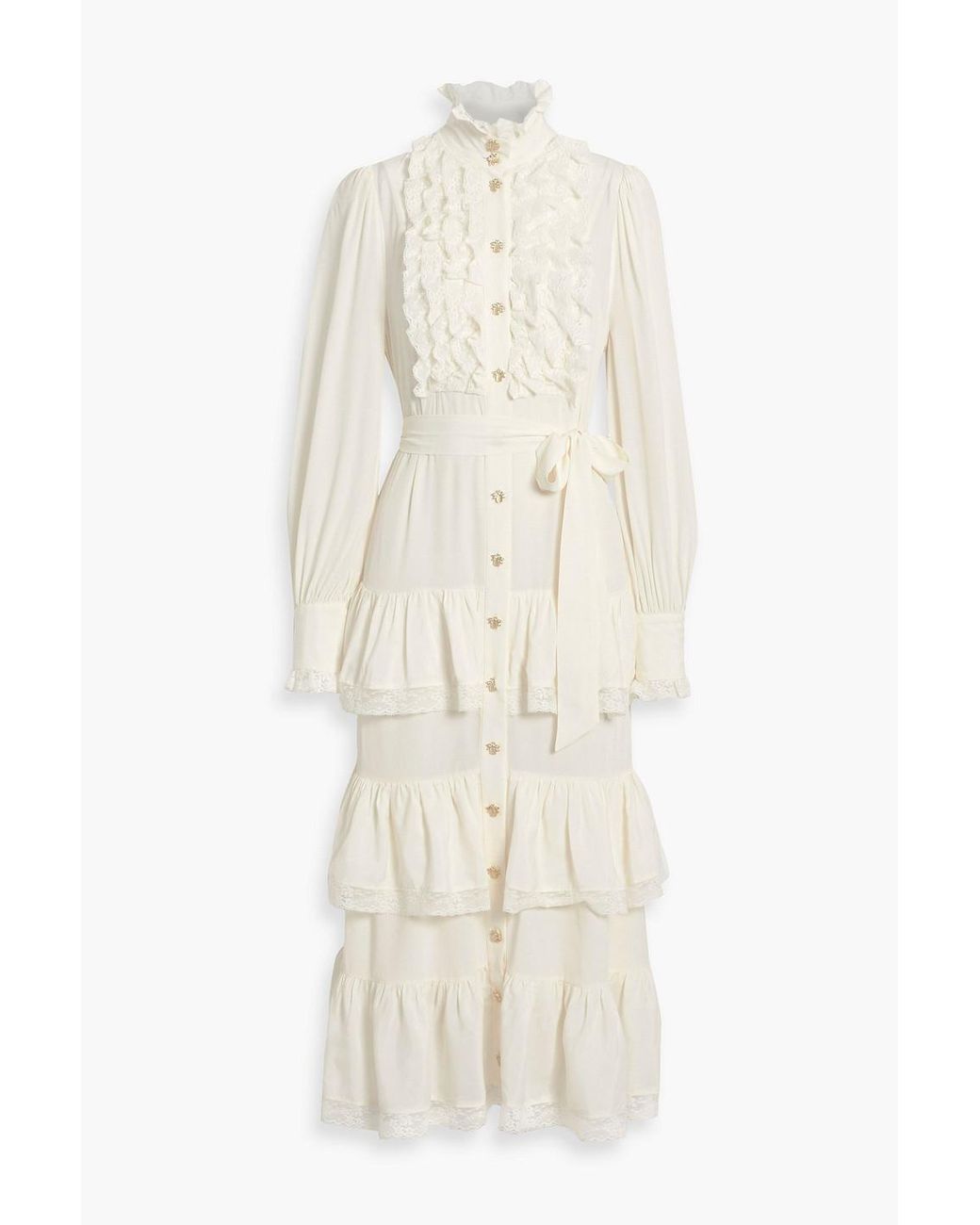 Zimmermann Lacetrimmed Ruffled Crepe Midi Dress in White Lyst