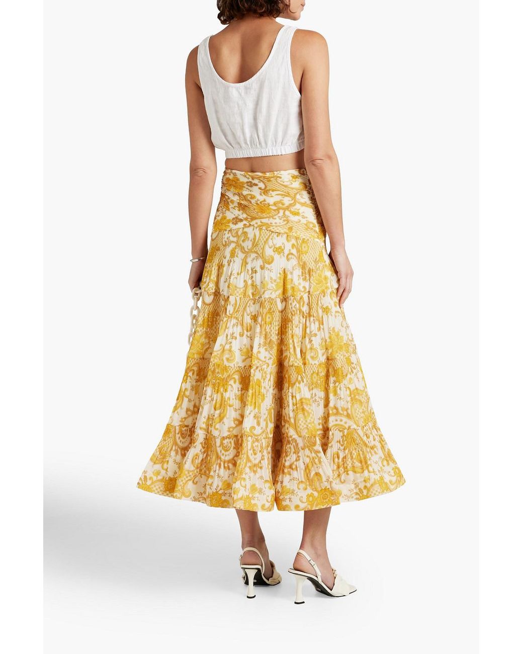 Zimmermann Tiered Printed Plissé-organza Midi Skirt in