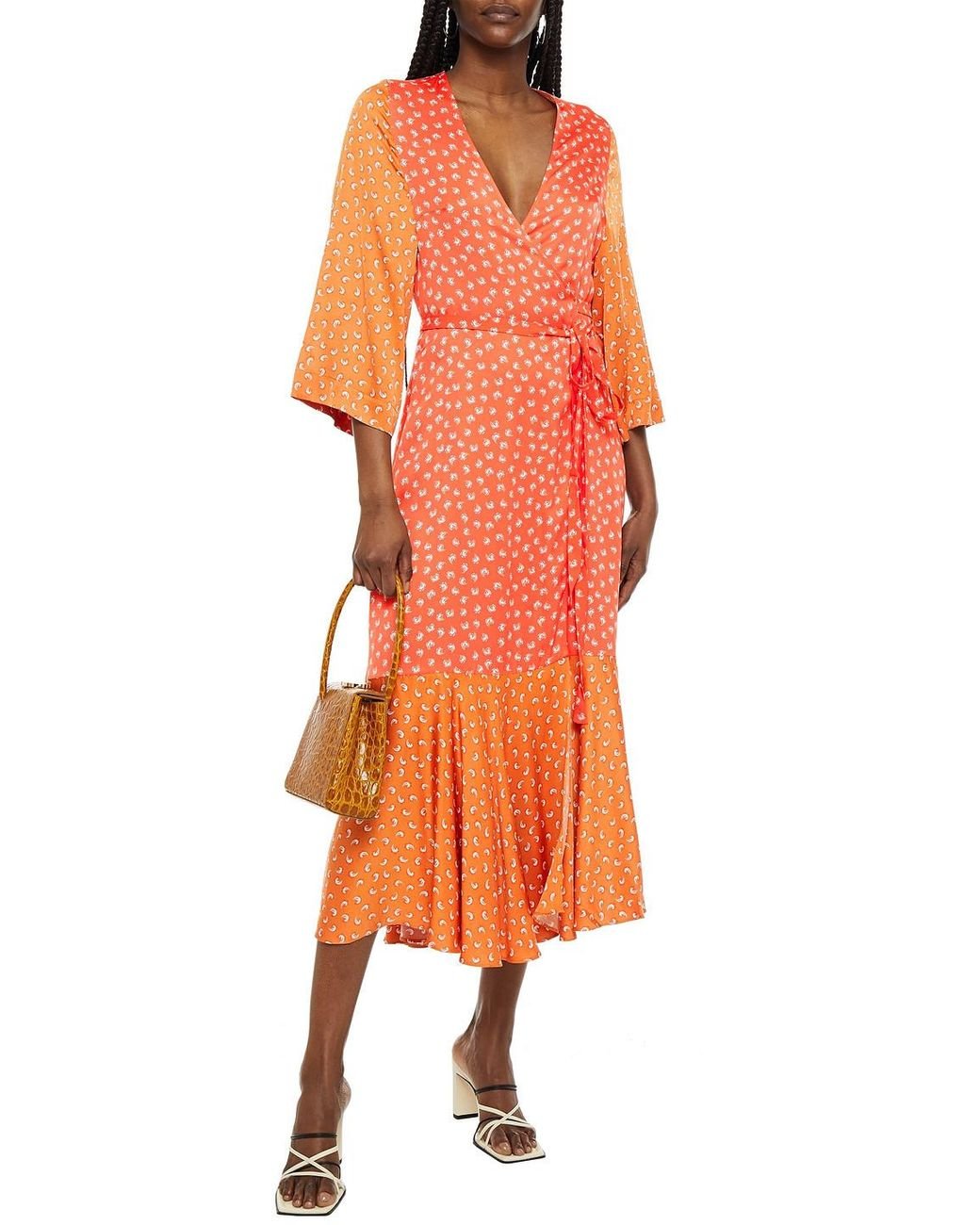 Rodebjer Millie Paneled Printed Satin Midi Wrap Dress in Orange | Lyst  Canada