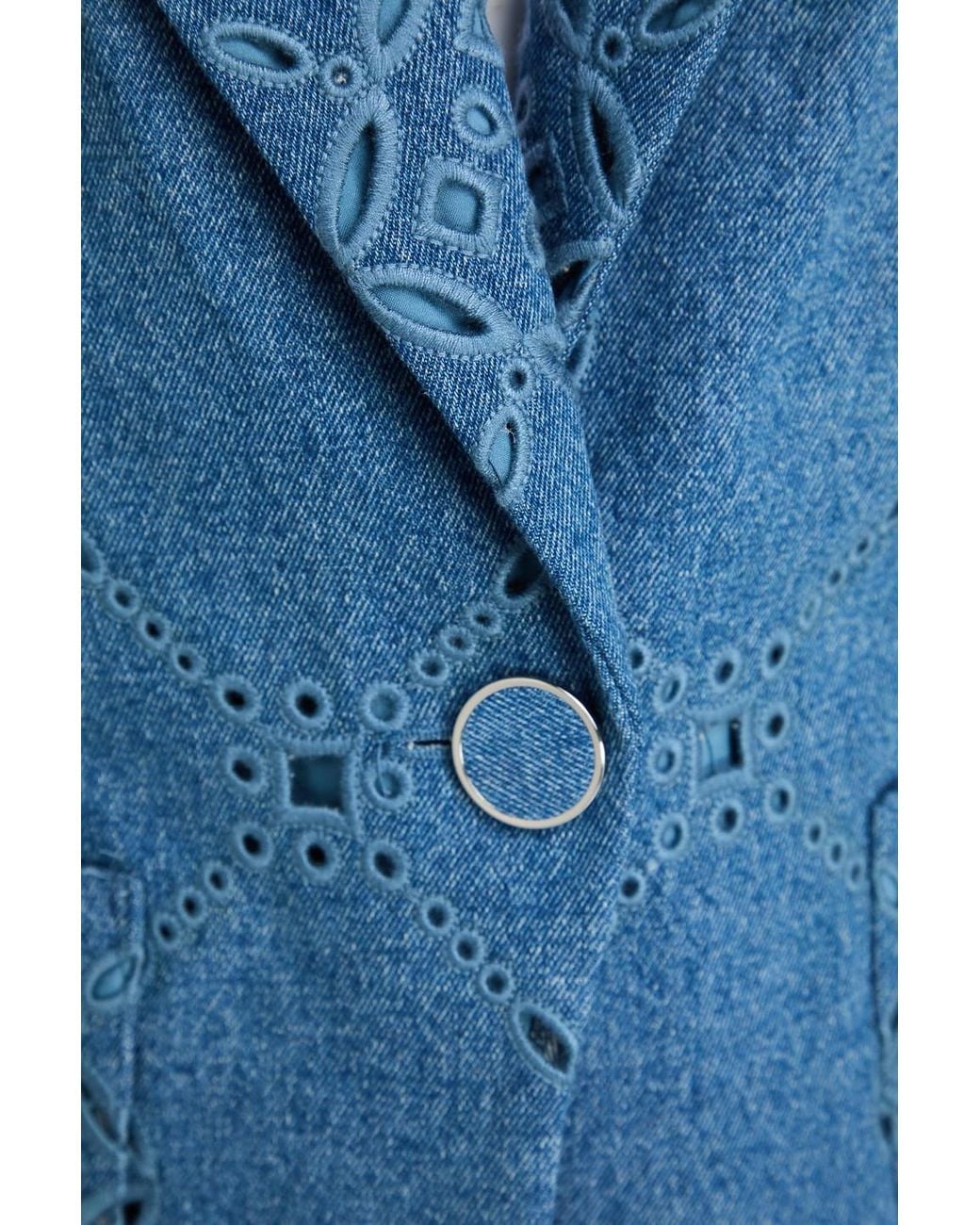 Veronica Beard Blue Naira Broderie Anglaise Denim Blazer