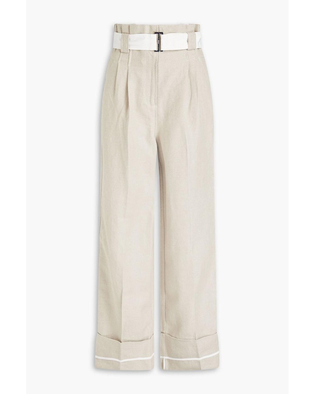 Ganni Belted Pleated Linen Wide-leg Pants in White | Lyst Canada