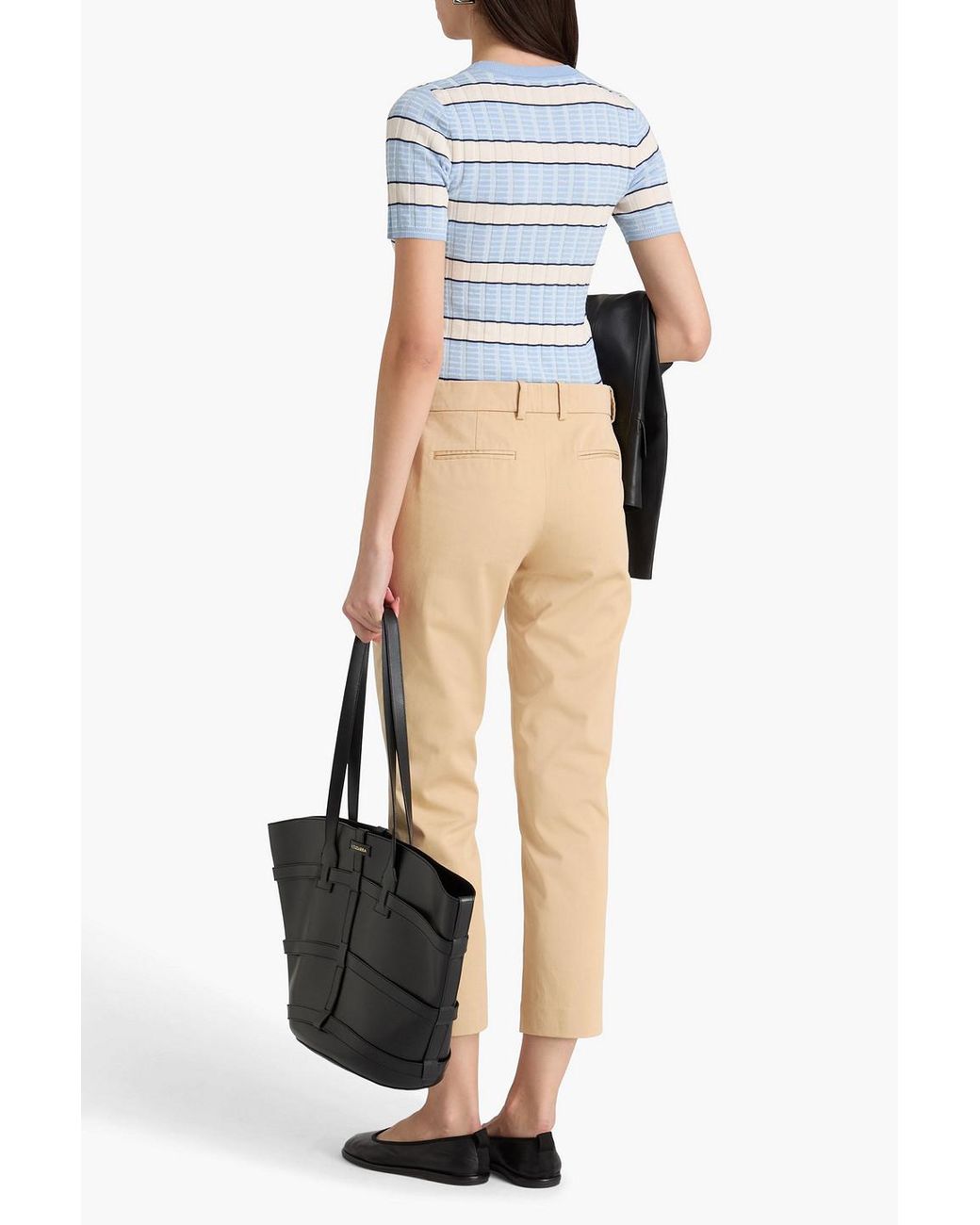Tory Burch Natural Cropped Cotton-twill Tapered Pants