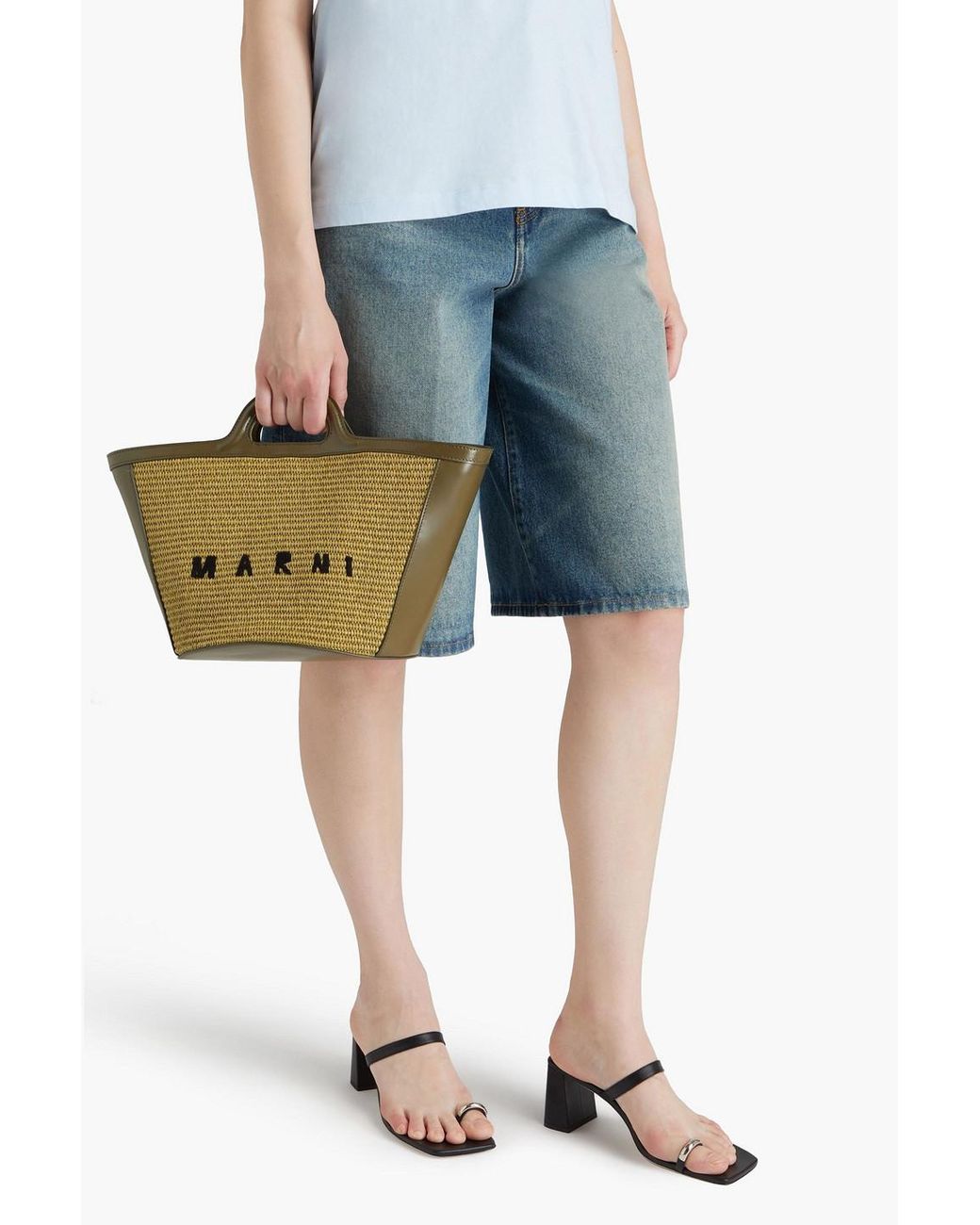 Marni Tropicalia Leather-Trimmed Faux Raffia Tote in Green