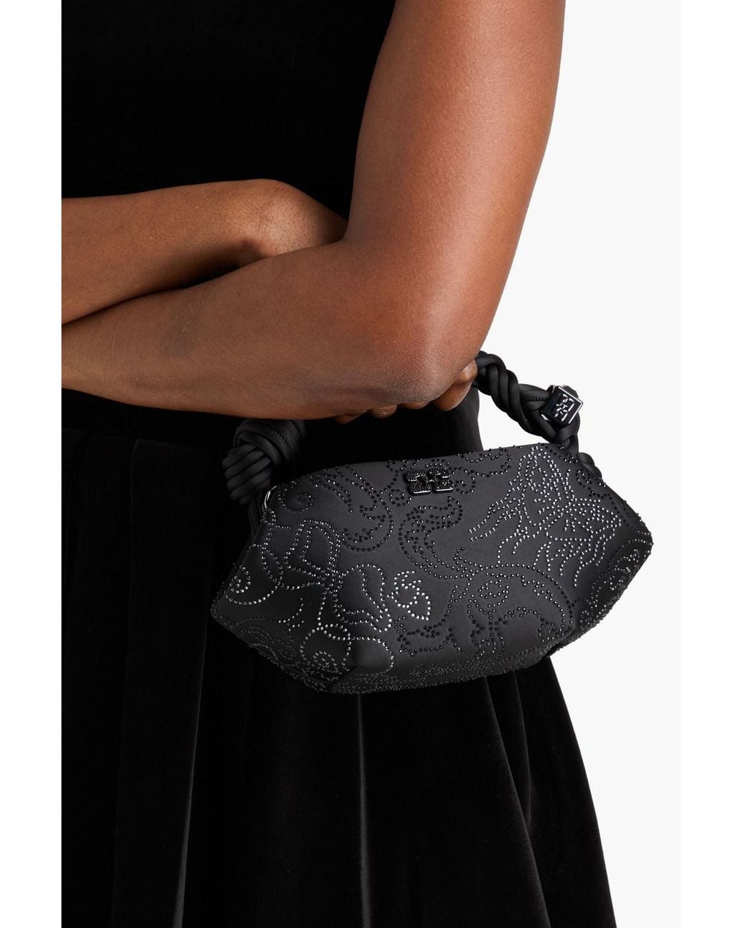 Ganni Black Crystal-Embellished Satin Tote
