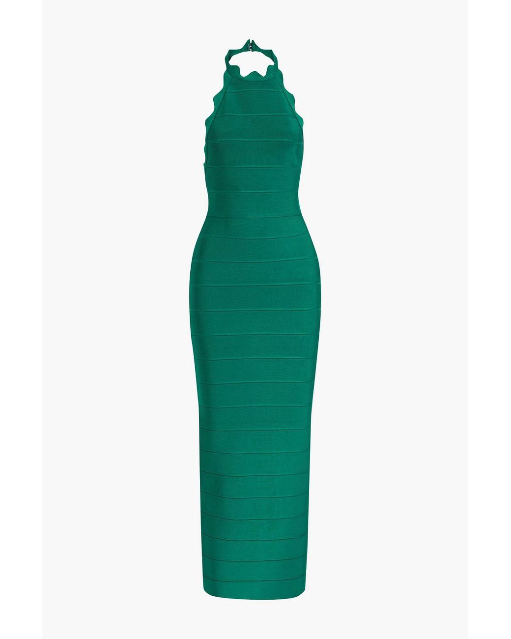 Hervé Léger Scalloped Halterneck Bandage Maxi Dress in Green