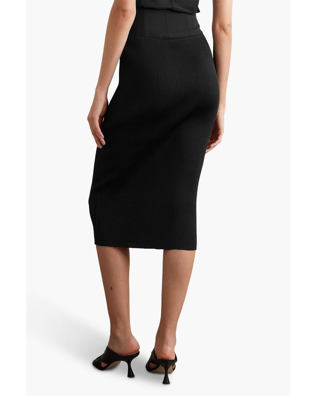 Renaissance Renaissance Black Twill-paneled Jersey Midi Pencil Skirt