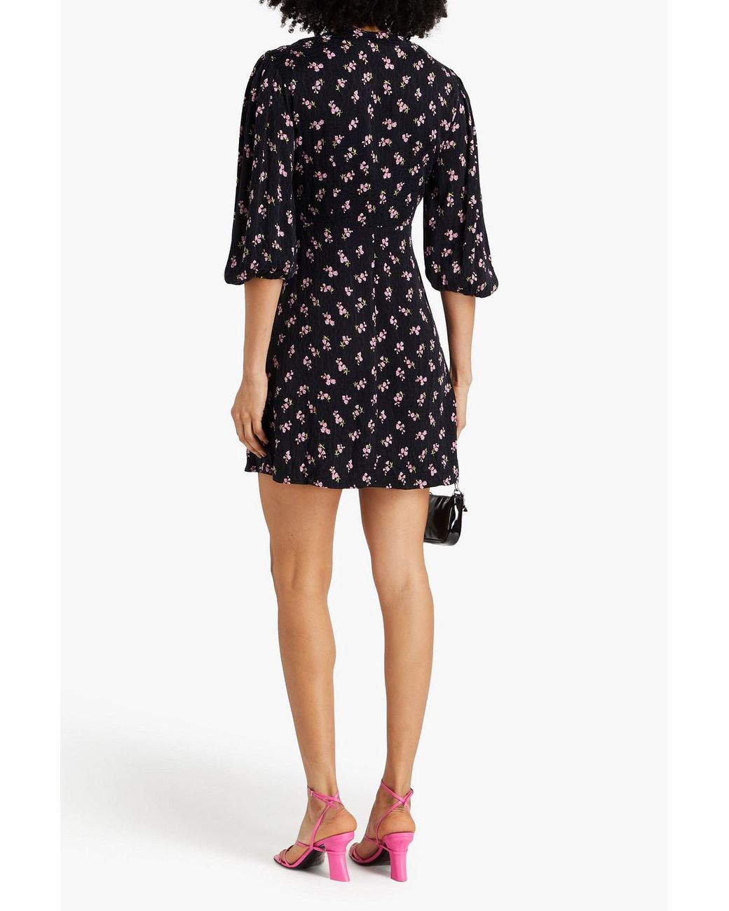 Maje Knotted Floral print Cupro blend Jacquard Mini Dress in Black Lyst UK