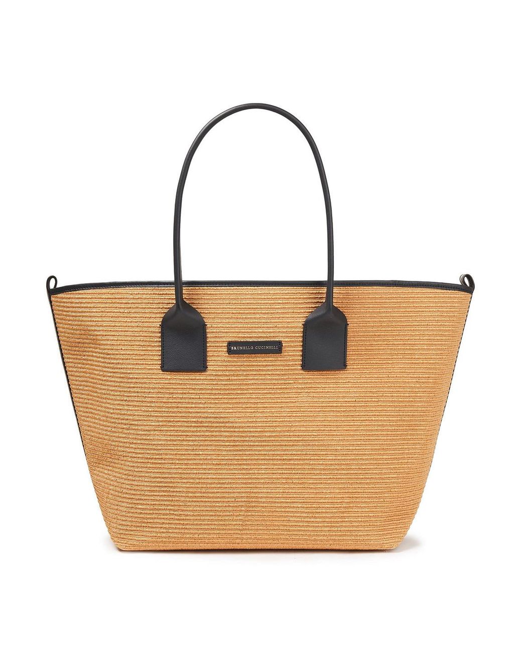 Brunello Cucinelli Bead-embellished Faux Raffia And Leather Tote in ...