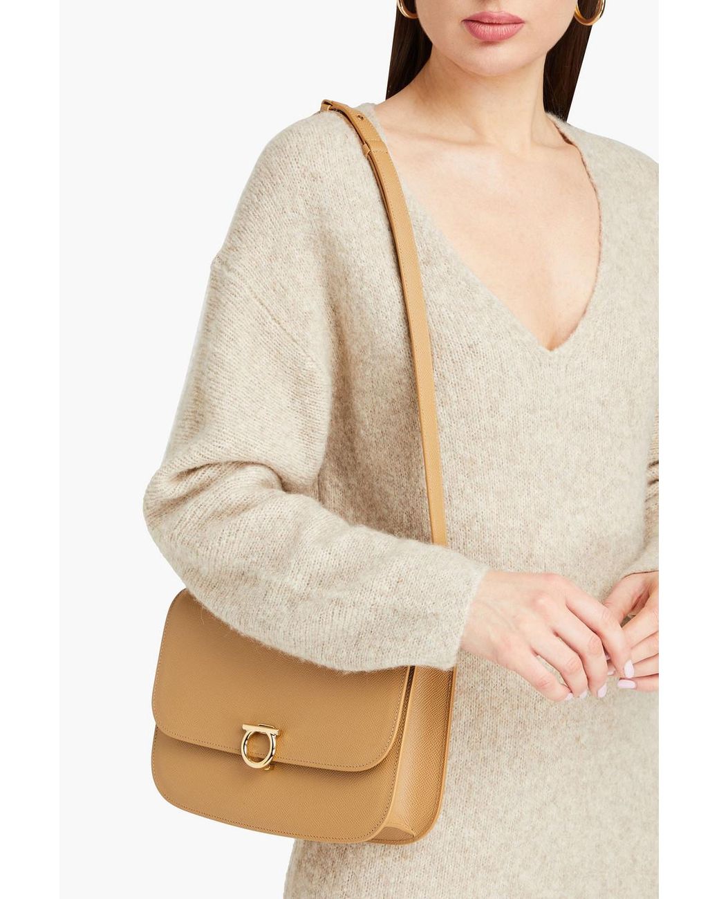 Ferragamo Gancini Pebbled leather Shoulder Bag in Natural Lyst Australia