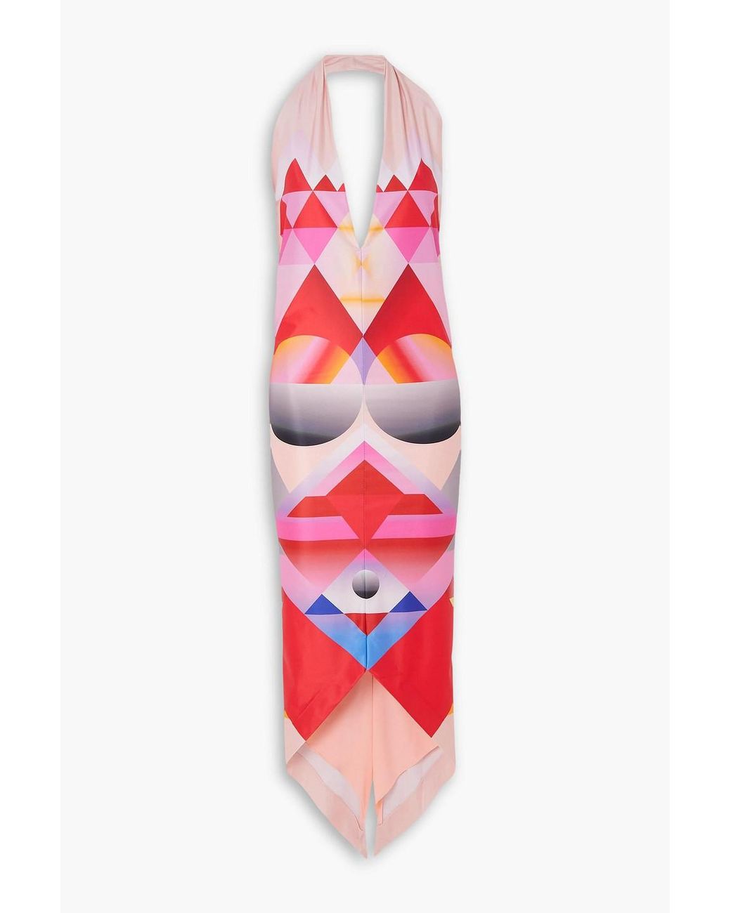 Conner Ives Red Asymmetric Printed Stretch-jersey Halterneck Midi Dress