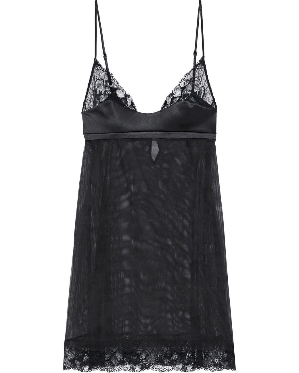 La Perla Adele Satin And Lace-trimmed Stretch-tulle Chemise in Black | Lyst
