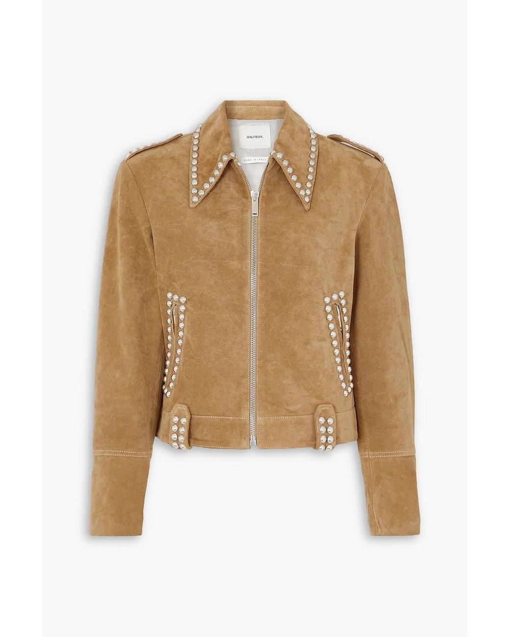 Halfboy Studded Suede Jacket in Natural | Lyst
