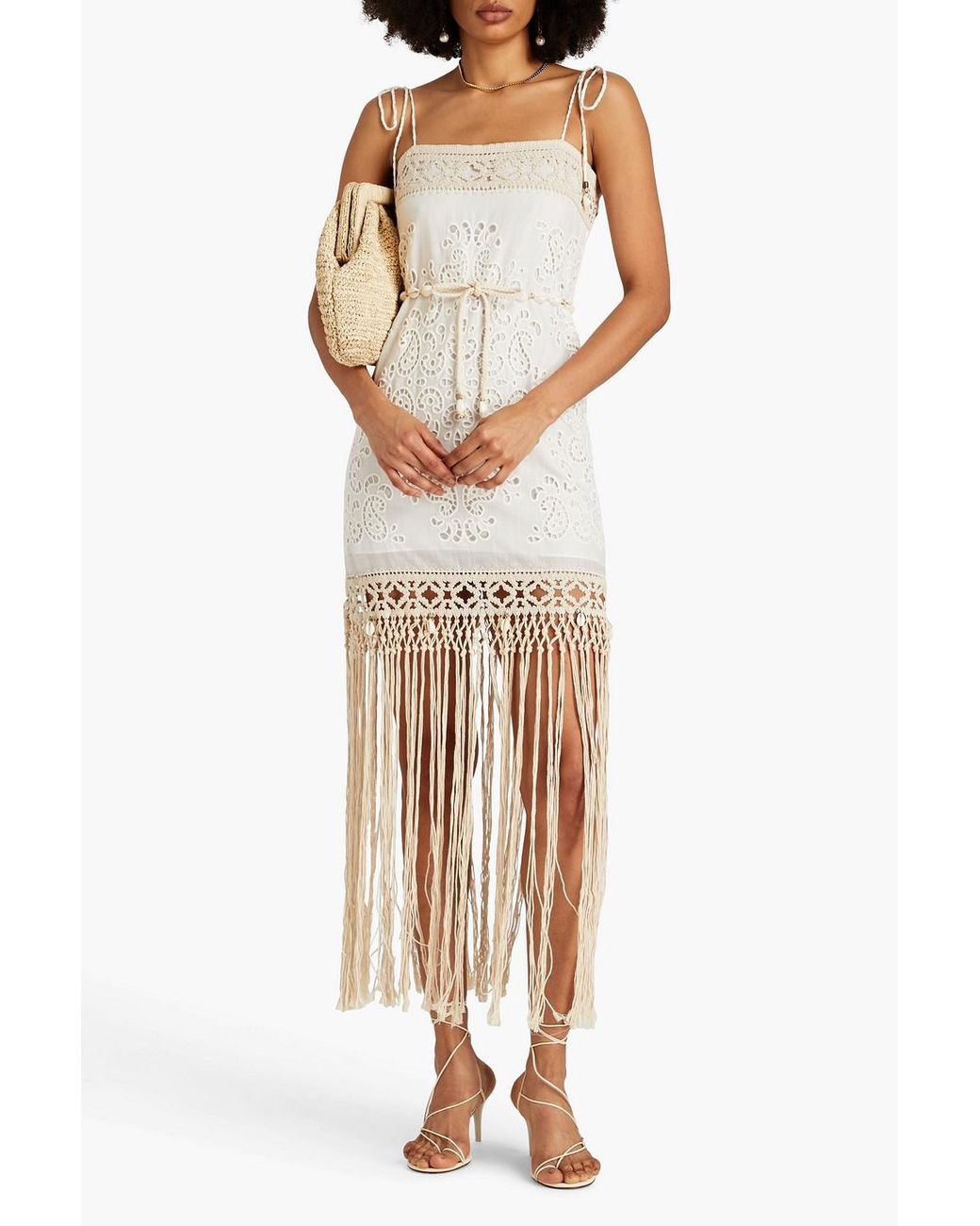 【ZIMMERMANN】fringed broderie anglaise cotton ドレス zimmermann-White-Fringed-