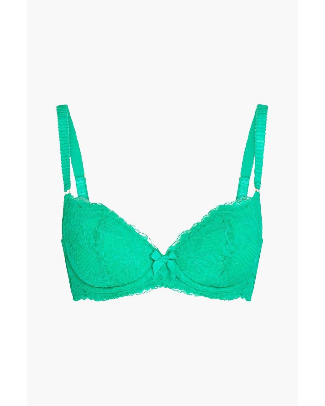 Agent Provocateur Rosele Bow-embellished Corded Lace Push-up Bra in Green