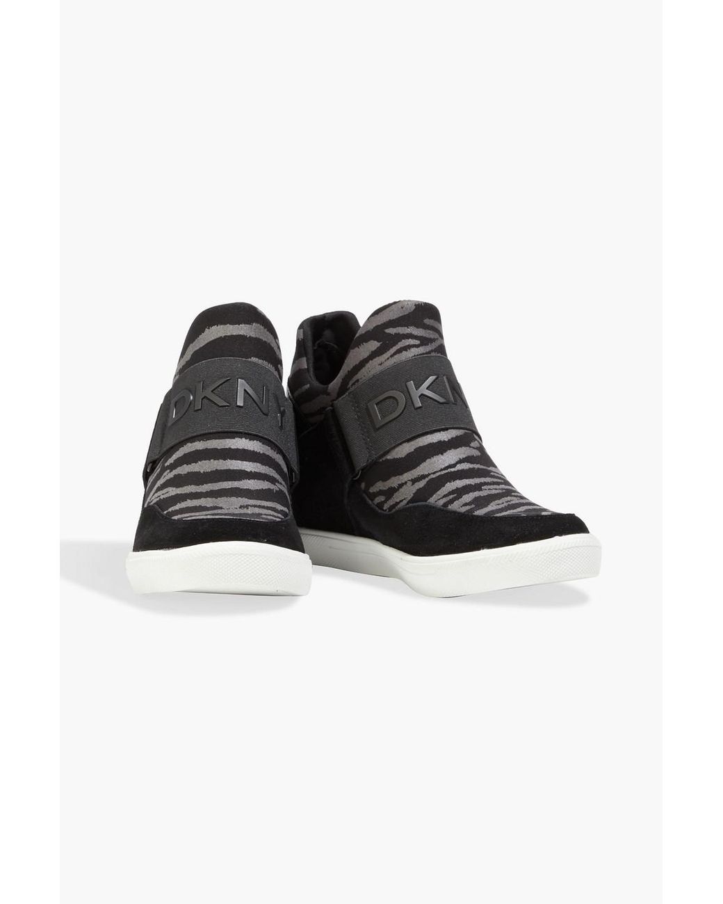 DKNY Cosmos Zebra-print Stretch-knit Wedge Sneakers in Black | Lyst