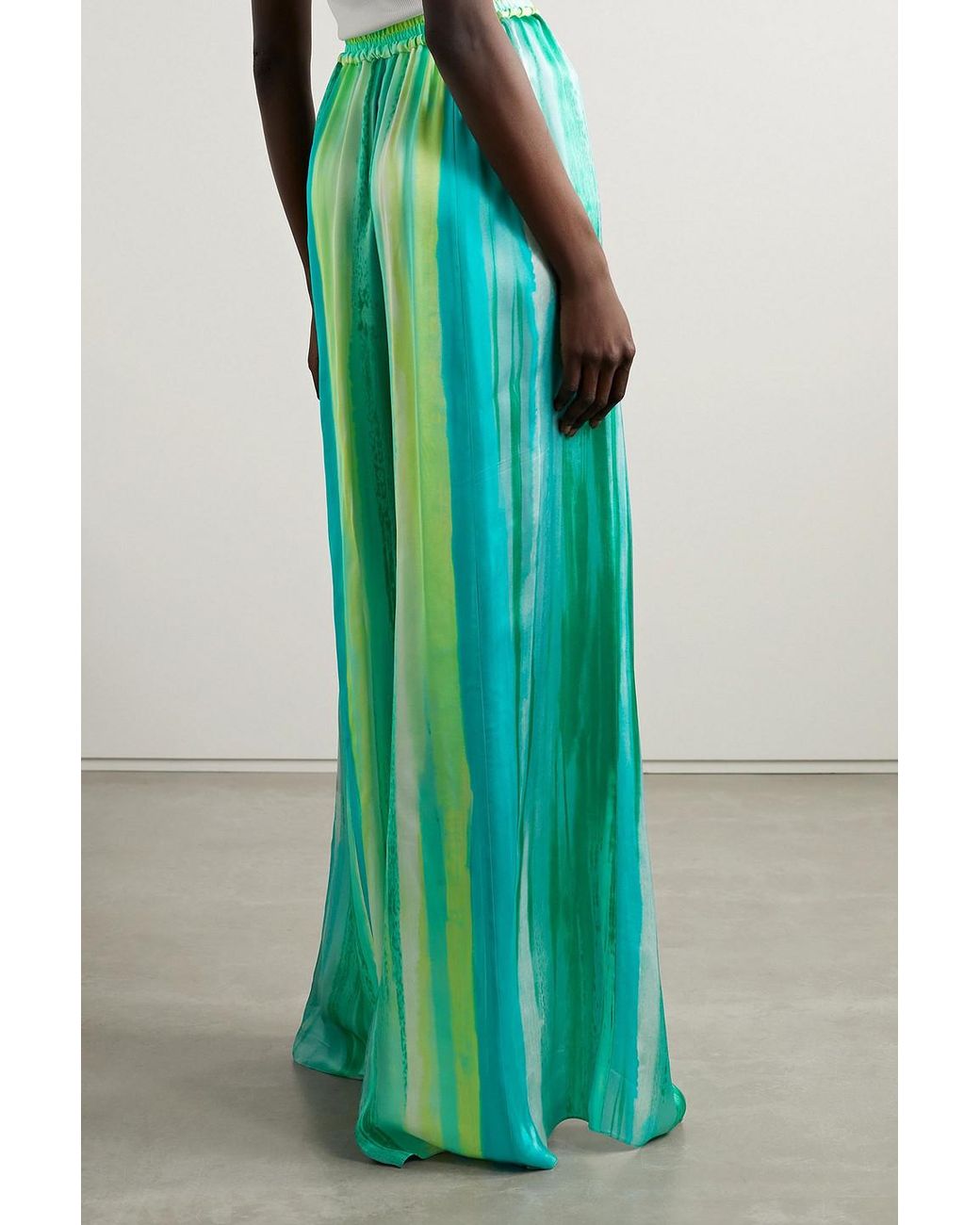 Halpern Blue Striped Satin Wide-leg Pants