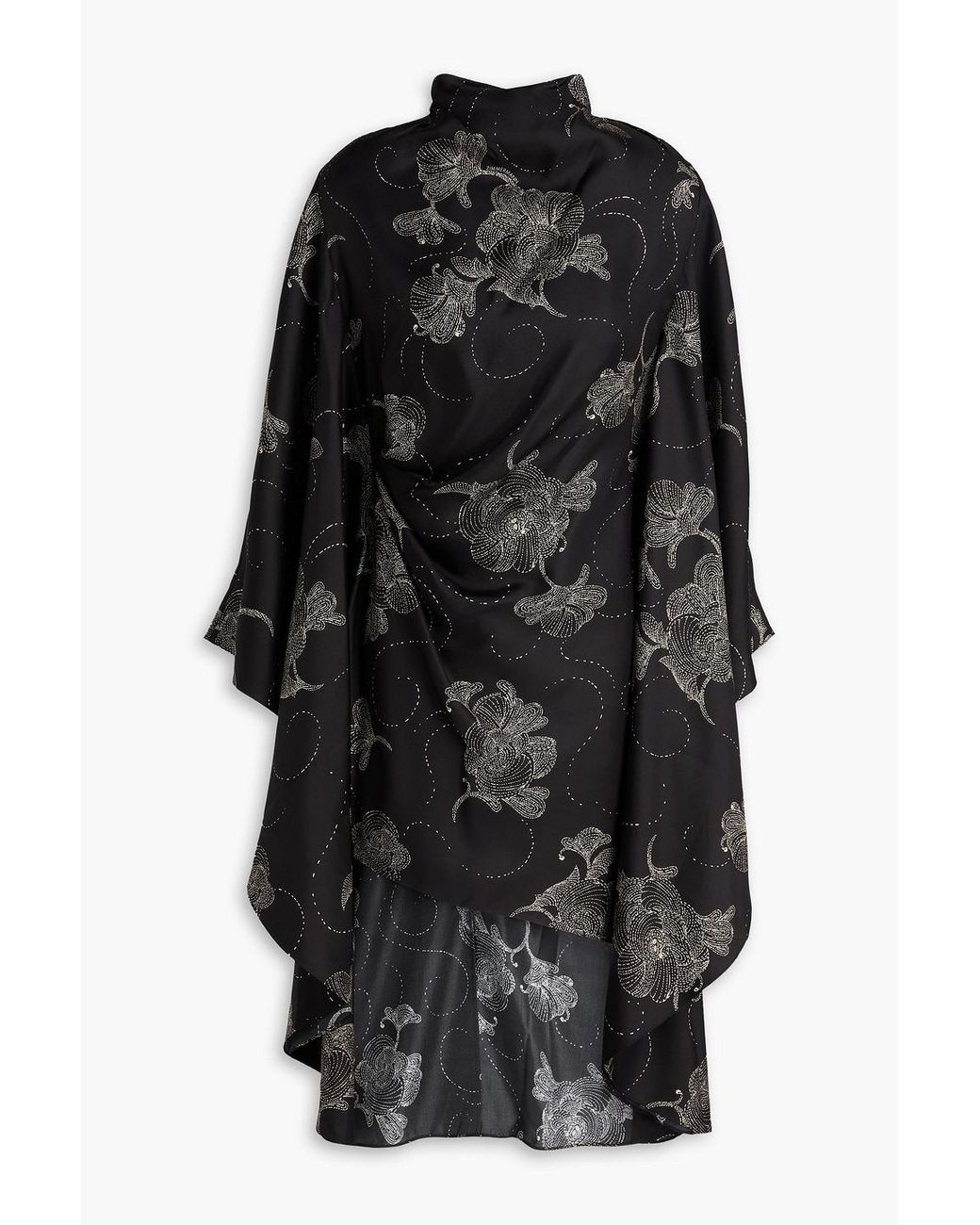 Zimmermann Black Asymmetric Pleated Printed Silk-Twill Tunic