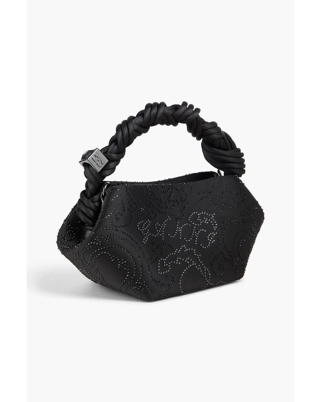 Ganni Black Crystal-Embellished Satin Tote