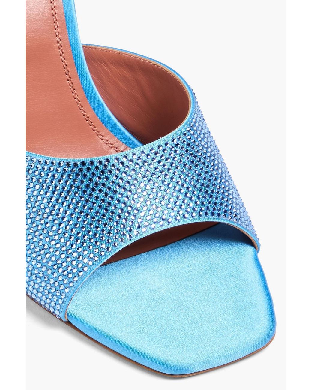 AMINA MUADDI Blue Lupita Iridescent Crystal-embellished Satin Wedge Mules