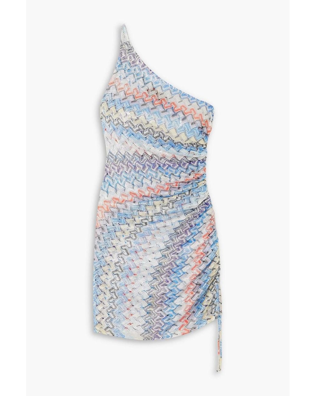 Missoni Mare One-shoulder Ruched Metallic Crochet-knit Mini Dress in Blue |  Lyst