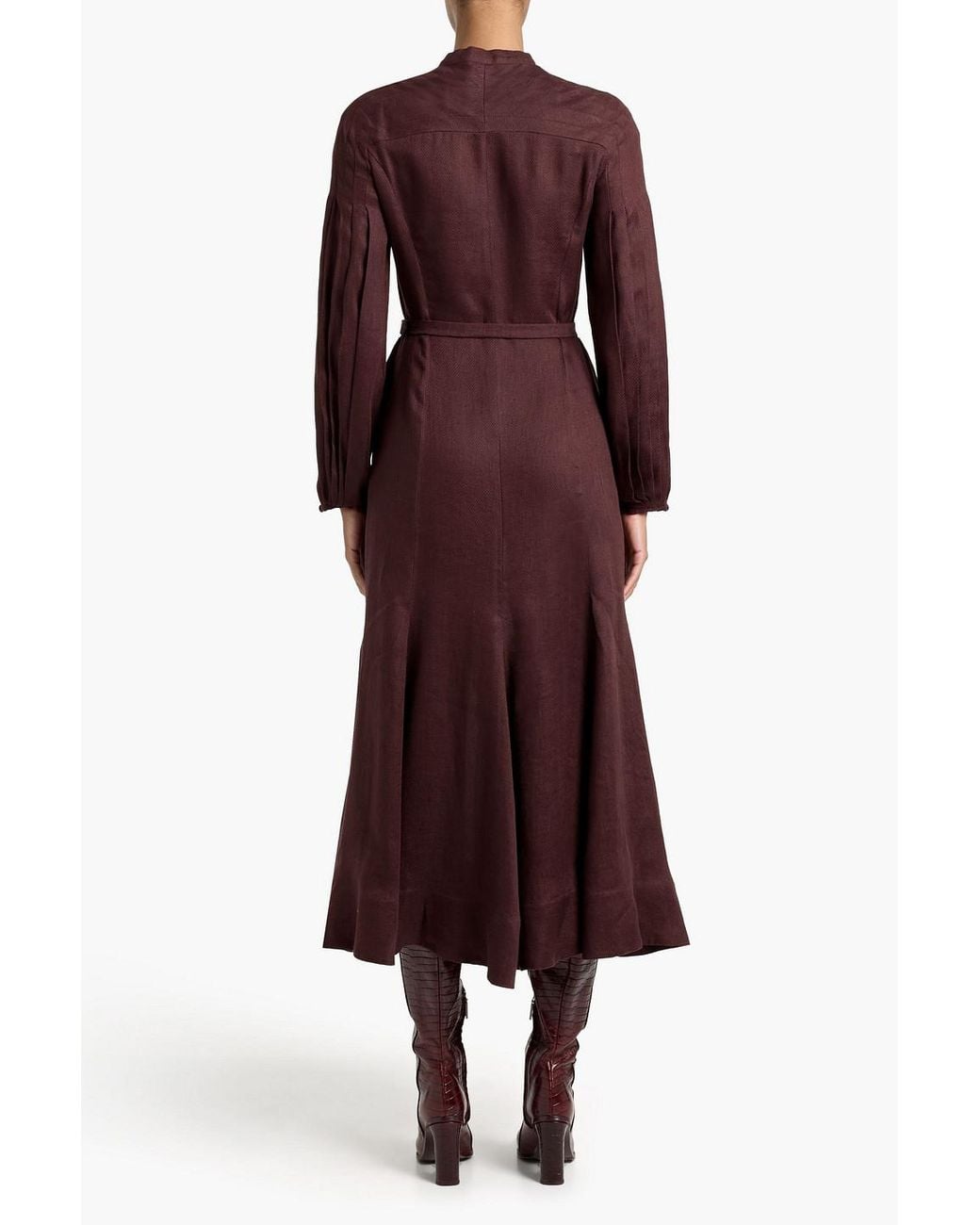 Gabriela Hearst Purple Lydia Belted Linen Midi Dress