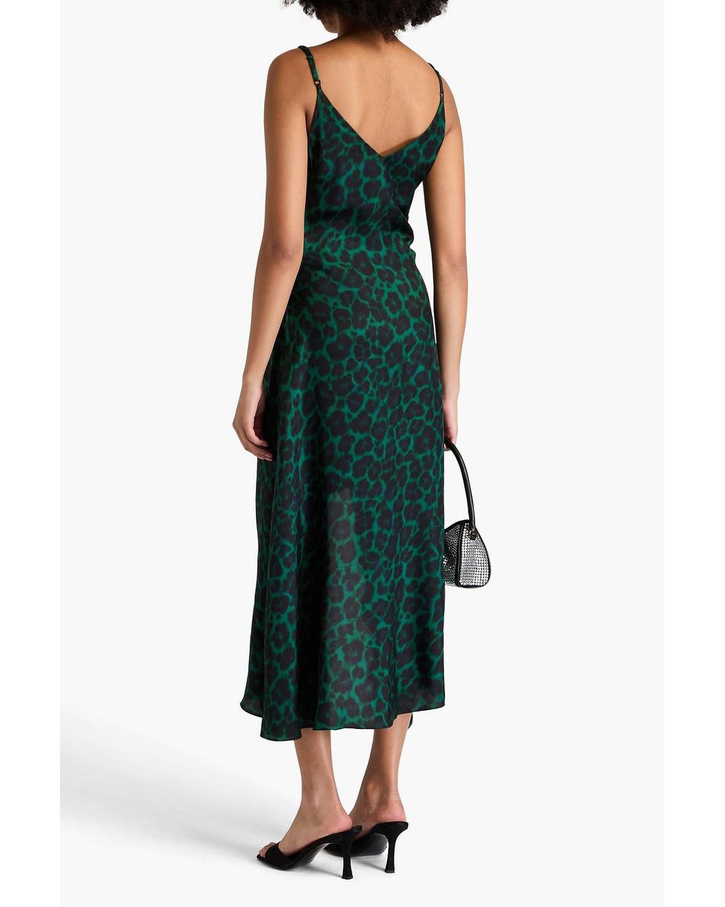 Sandro Ruched Leopard-print Satin-twill Midi Dress in Green | Lyst Canada