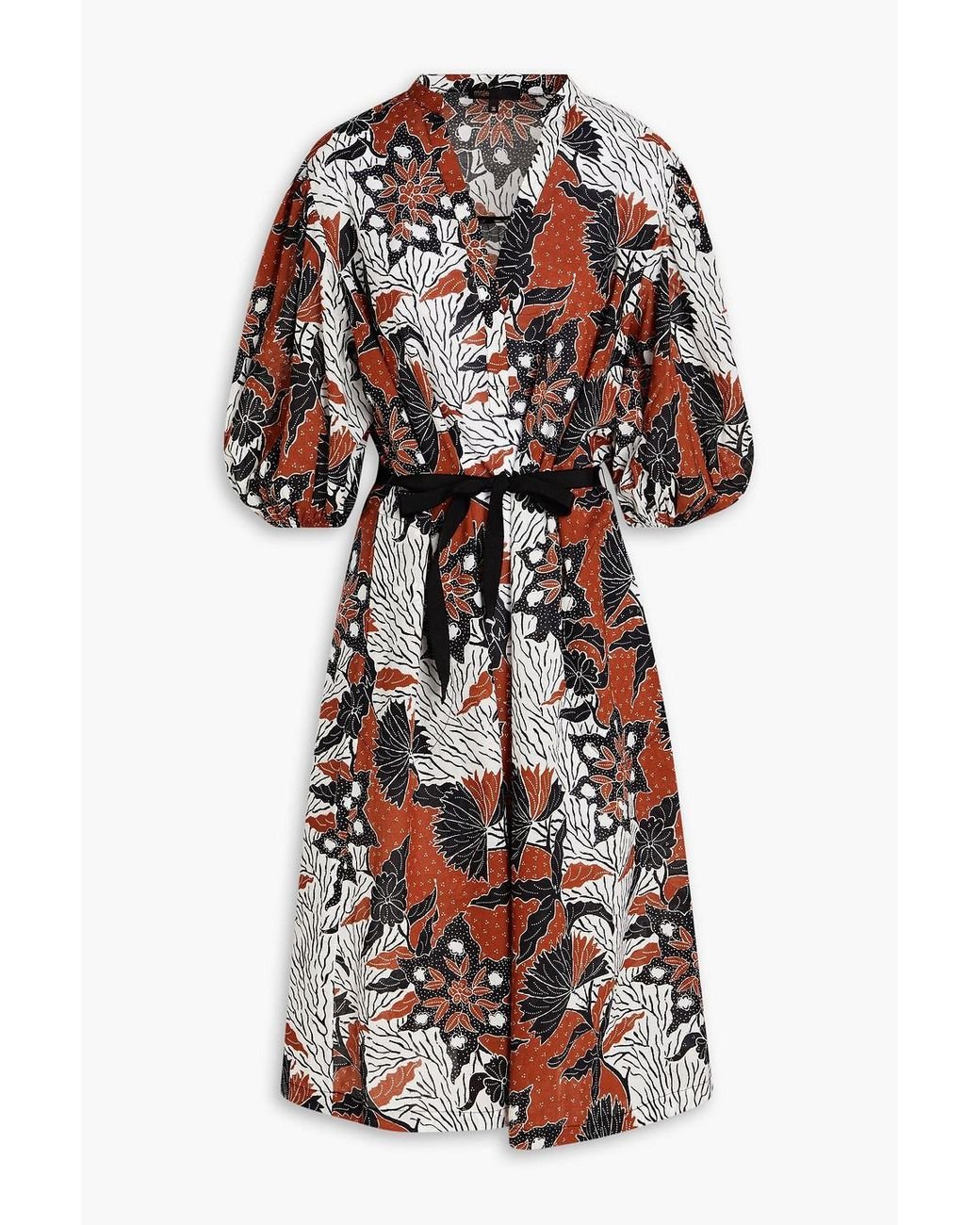 Maje Printed Cotton-mousseline Midi Shirt Dress in White | Lyst Canada