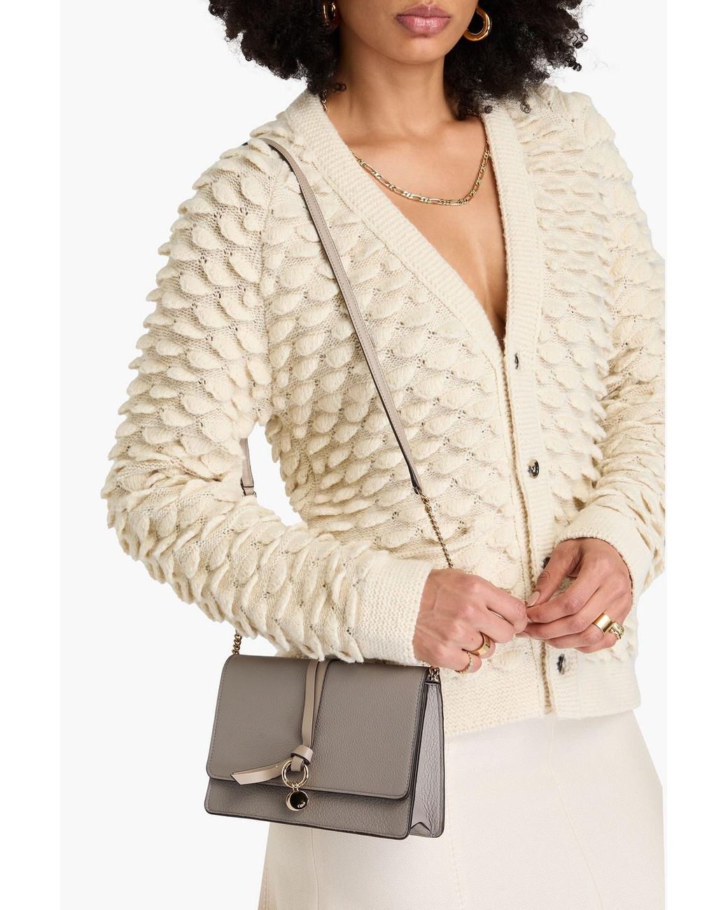 Chloé Alphabet Pebbled-leather Shoulder Bag in White | Lyst