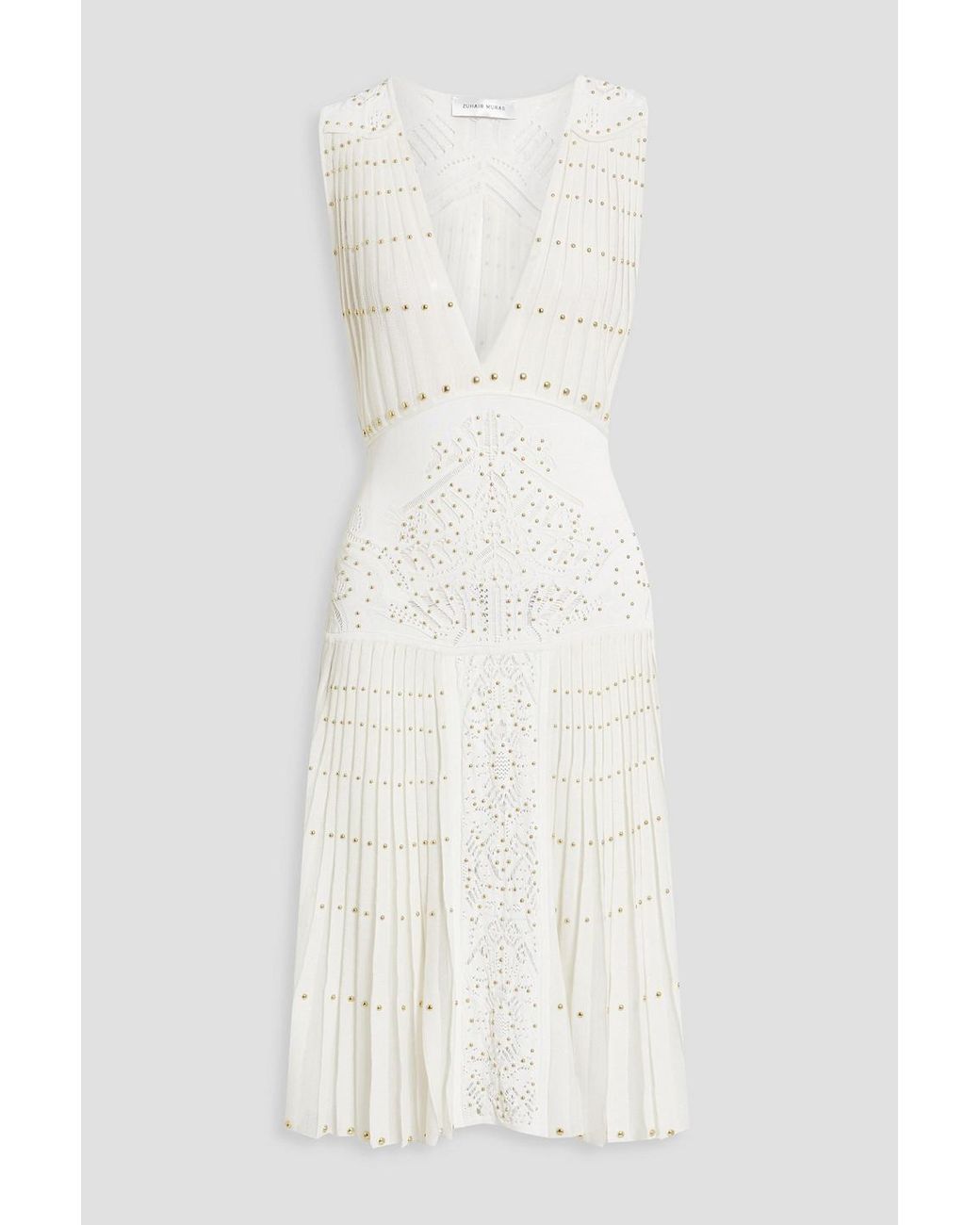 Zuhair Murad Pleated Pointelle And Ribbedknit Midi Dress in White Lyst