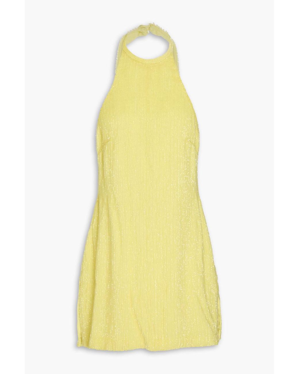 retroféte Alexis Sequined Chiffon Halterneck Mini Dress in Yellow