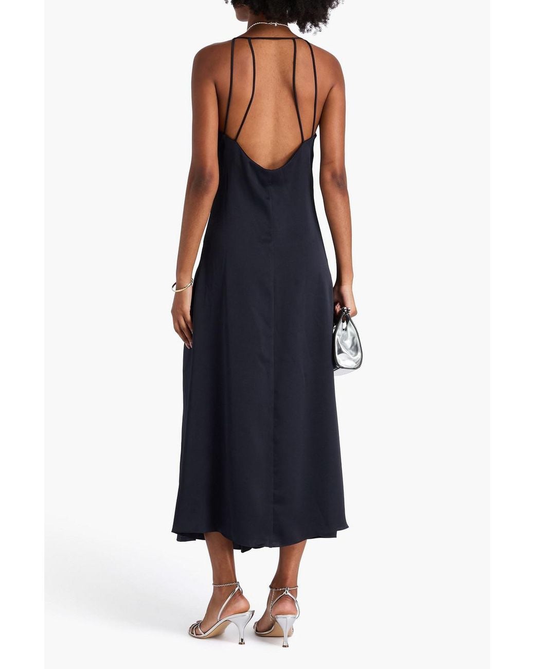 Sandro Blue Ruched Satin-Twill Maxi Dress