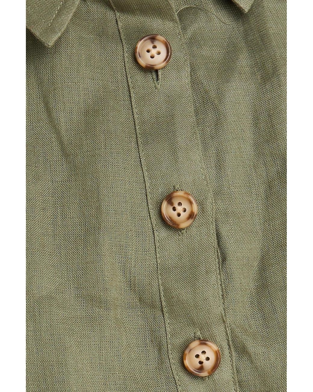 Veronica Beard Green Lancaster Linen Peplum Halterneck Top