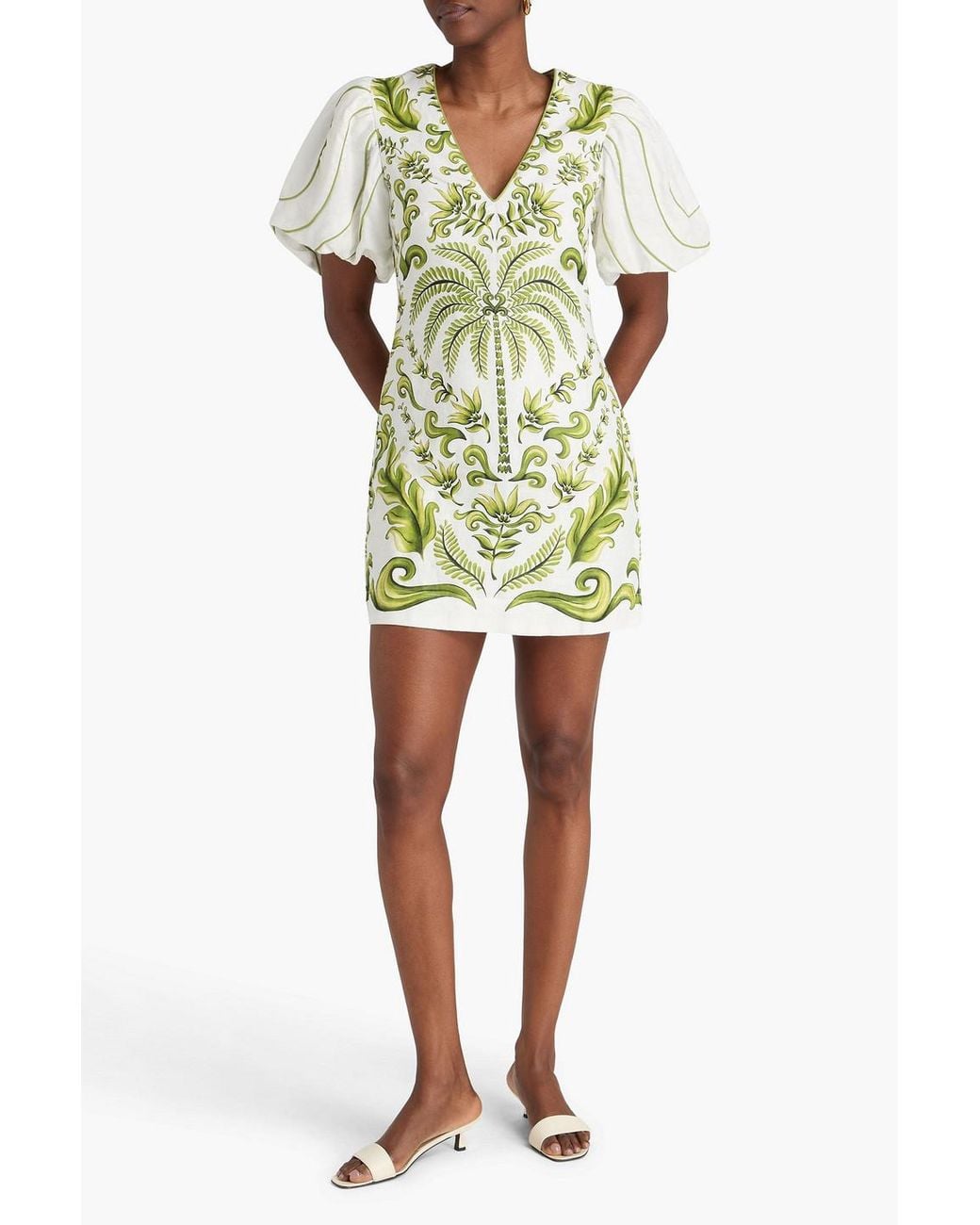 Farm Rio Green Printed Cotton Mini Dress