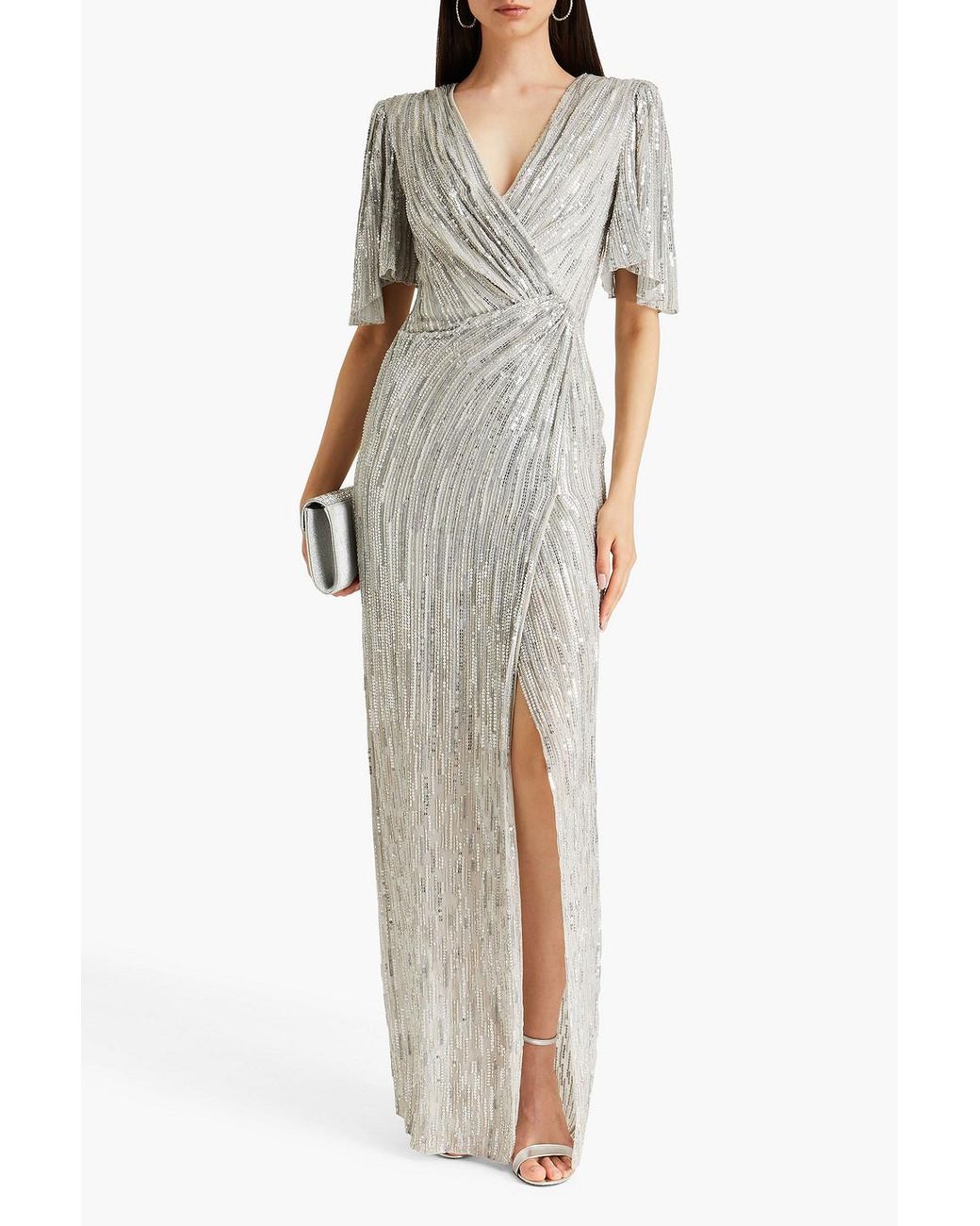 Jenny Packham Wrap effect Embellished Crepe Gown in White Lyst UK