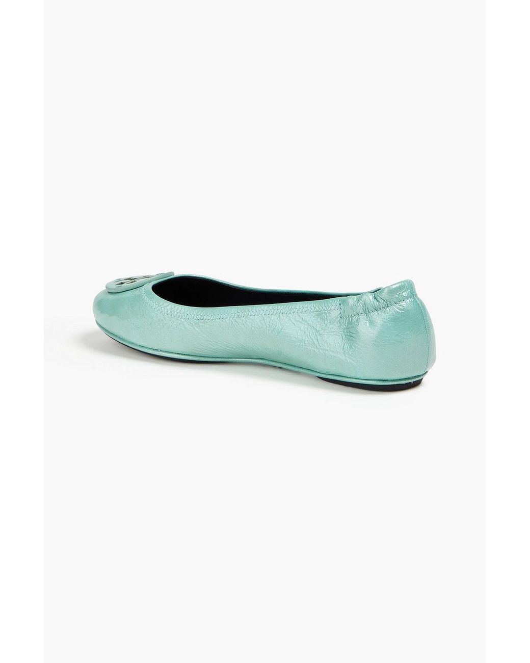 Tory Burch Green Minnie Embellished Patent-leather Ballet Flats