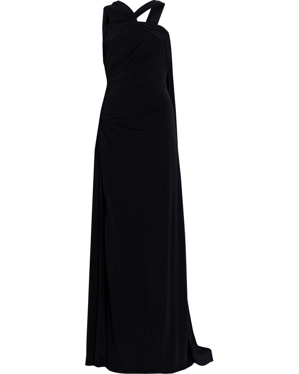 Halston Twist-front Ruched Stretch-jersey Gown in Black | Lyst