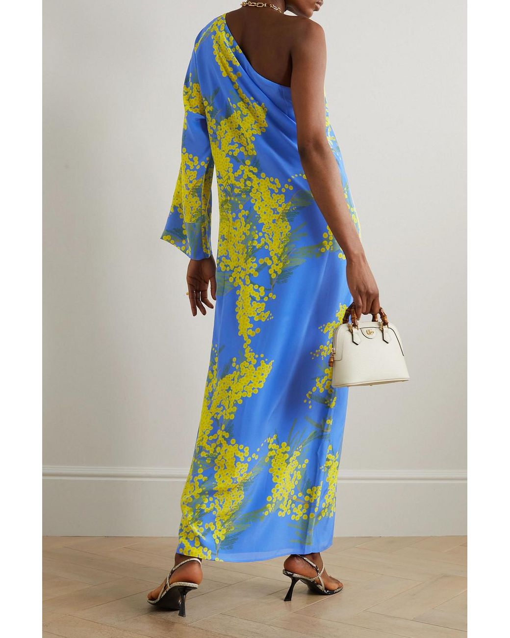 BERNADETTE Lola One-sleeve Floral-print Silk-satin Maxi