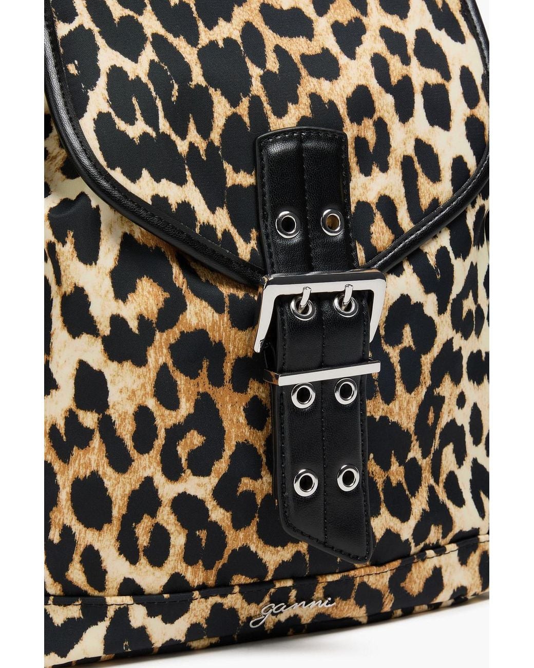 Ganni Black Bucky Leopard-Print Shell Backpack