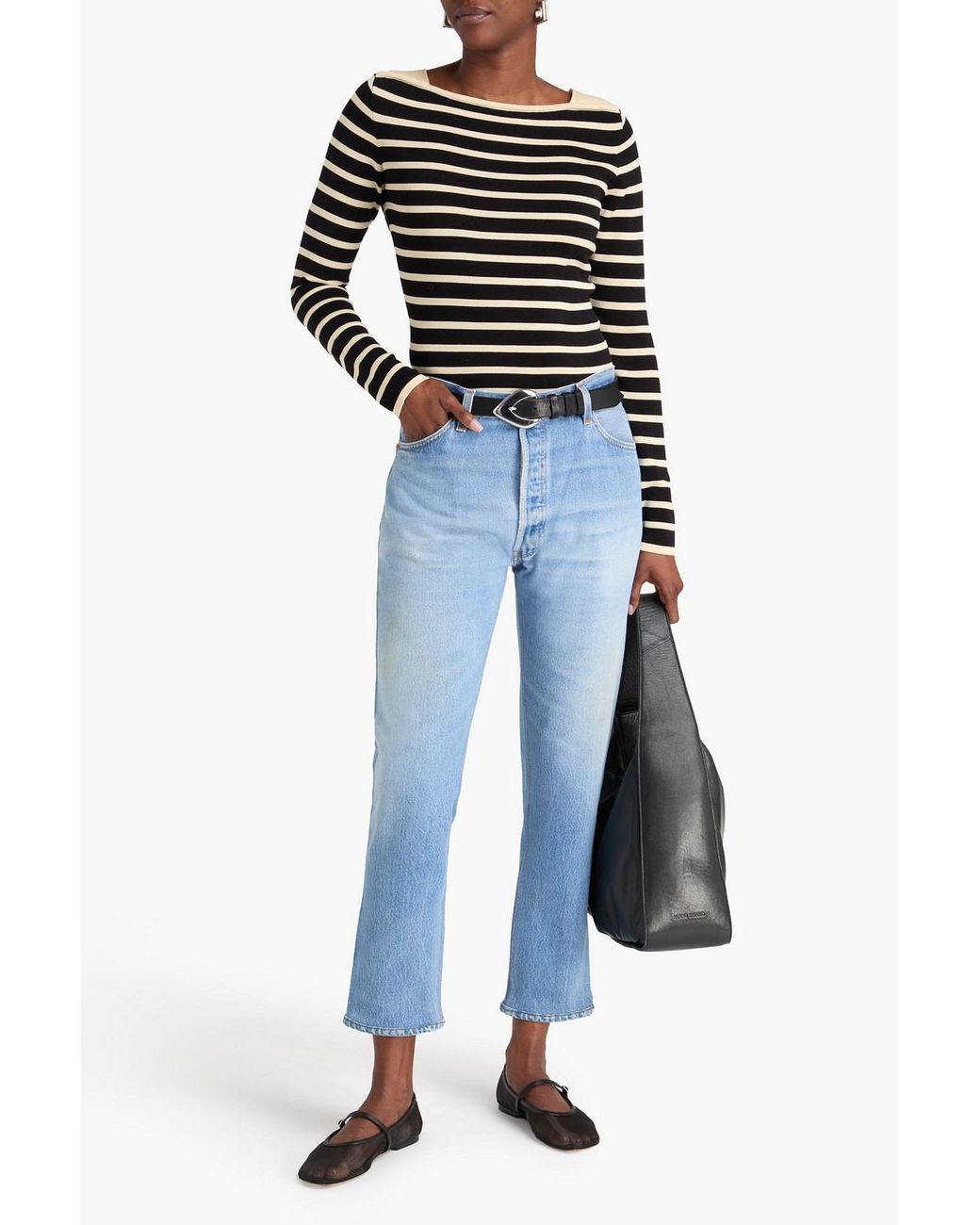 Re/done Blue Cropped Faded High-Rise Slim-Leg Jeans