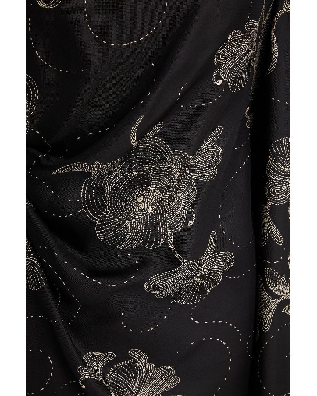 Zimmermann Black Asymmetric Pleated Printed Silk-Twill Tunic