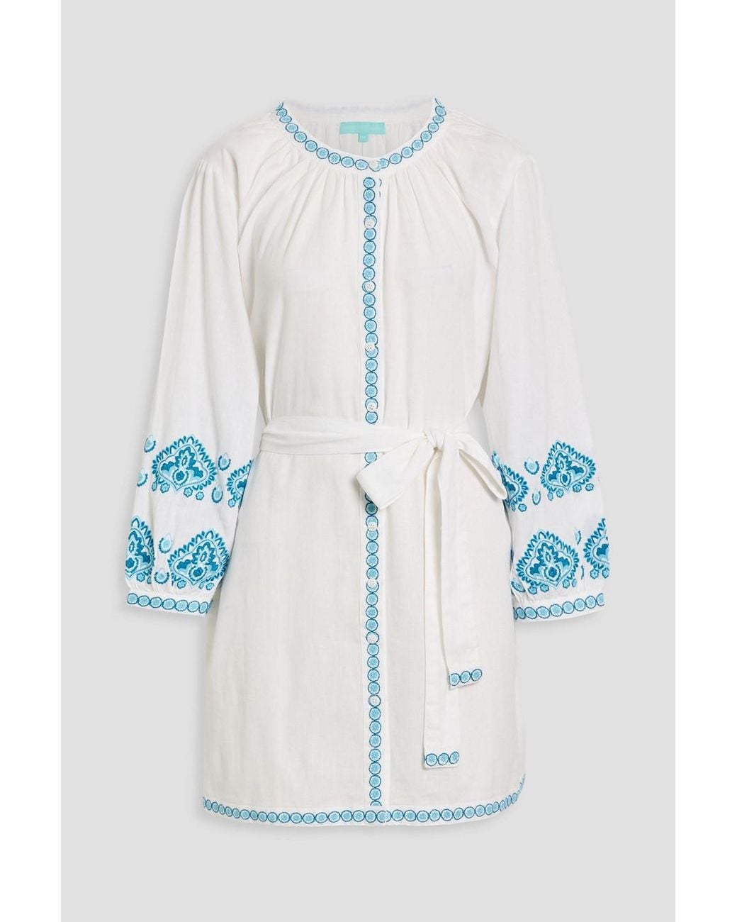 Melissa Odabash Tania Embroidered Cotton And Linen-Blend Mini Dress in Blue | Lyst Melissa Odabash Tania Embroidered Cotton And Linen-Blend Mini Dress in Blue | Lyst