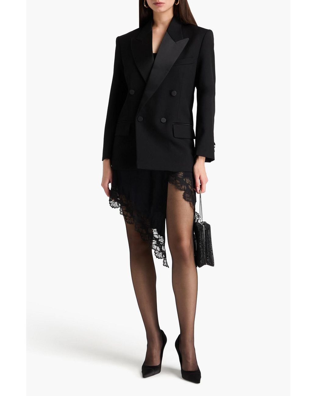 Victoria Beckham Black Double-breasted Satin-paneled Crepe Blazer
